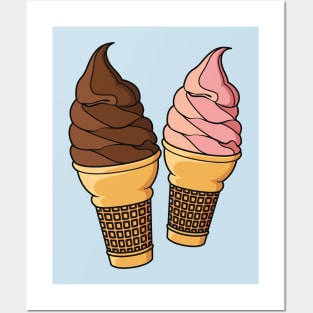 Ice cream cone cartoon illustration Posters and Art